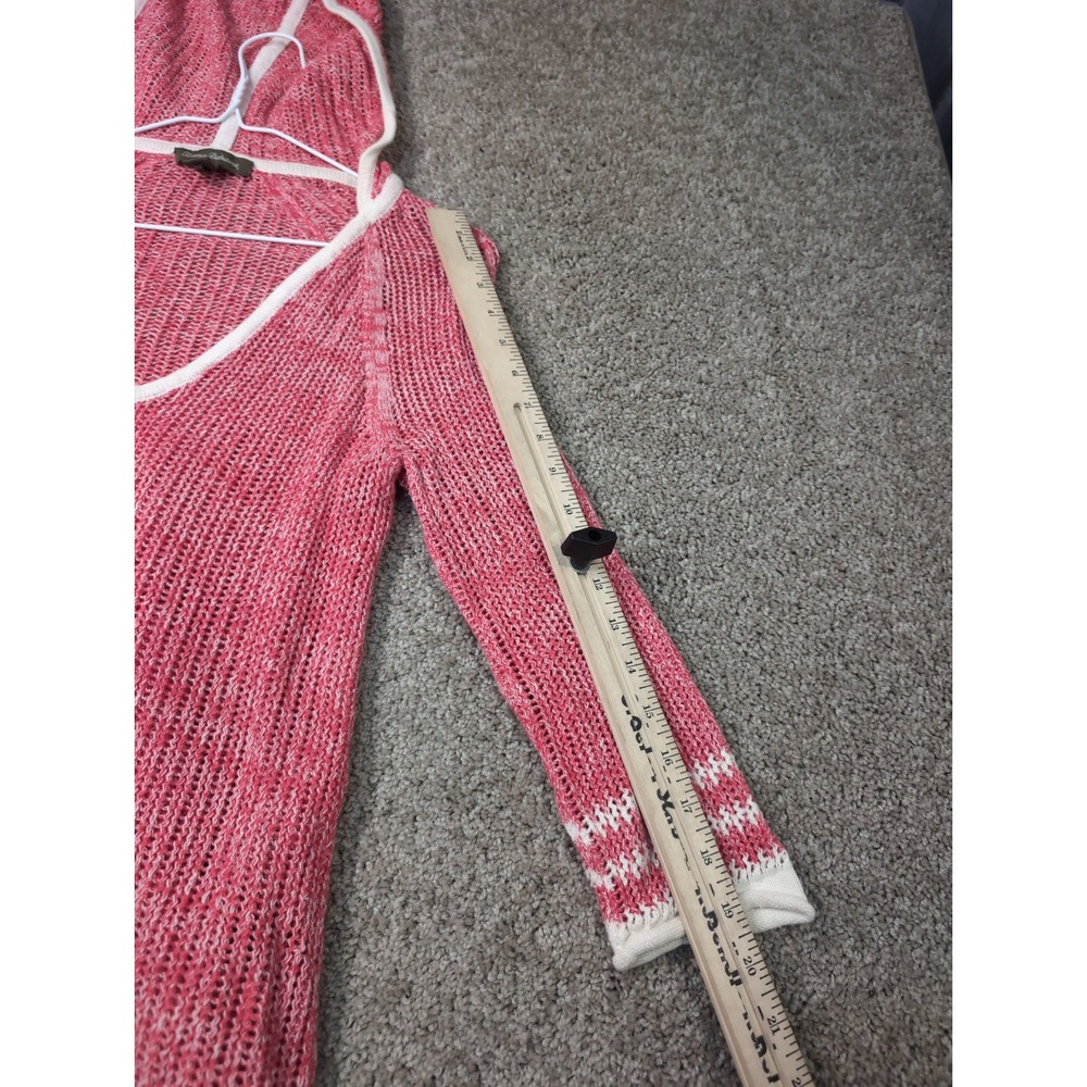 Tommy Bahama Womens Coral Pink White Marled Open Knit V-Neck Hoodie Sweater S/P‎ - Picture 6 of 7